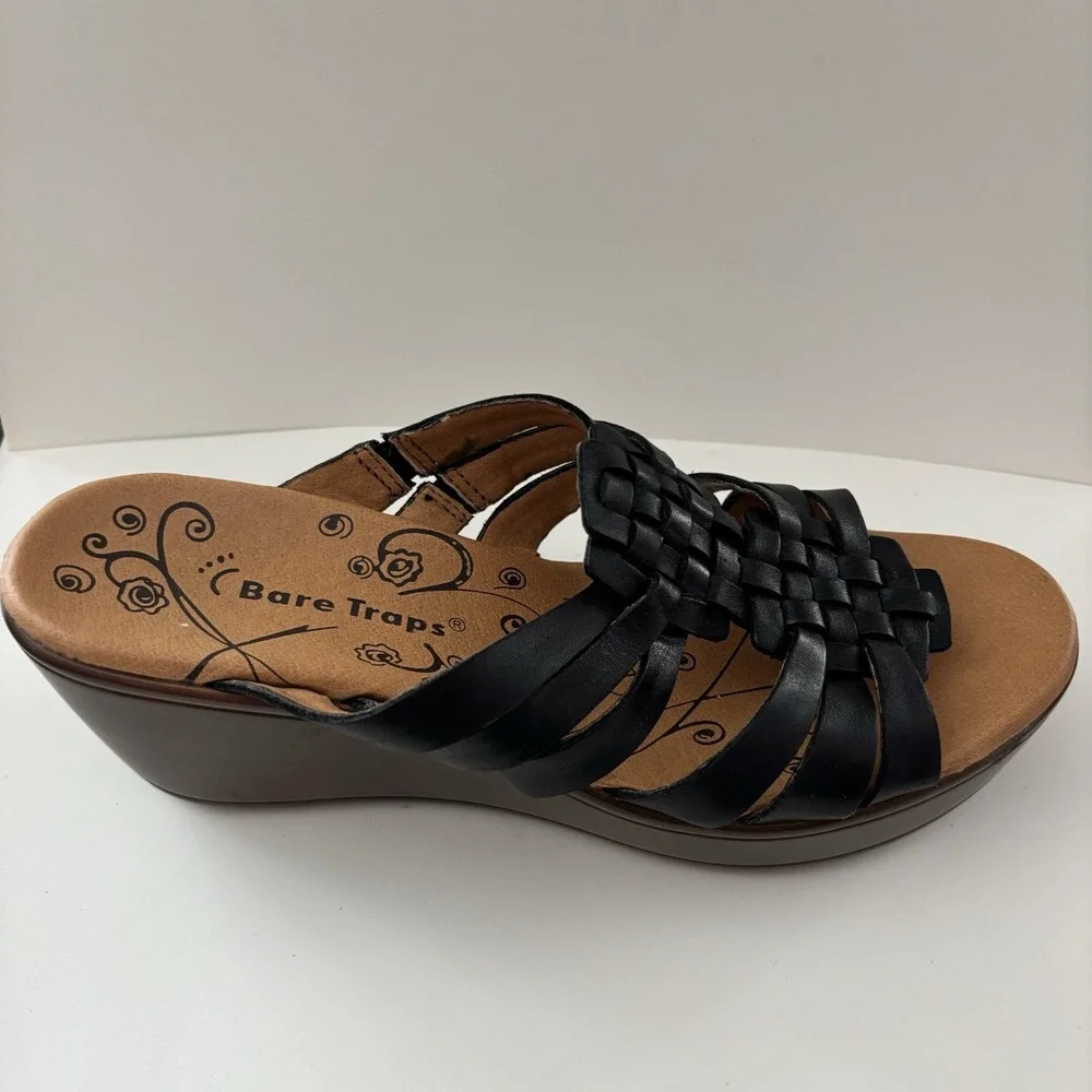 Bare Traps Women's Dillian Sandals Size 6.5 Medium Black Woven‎ Boho Hippie